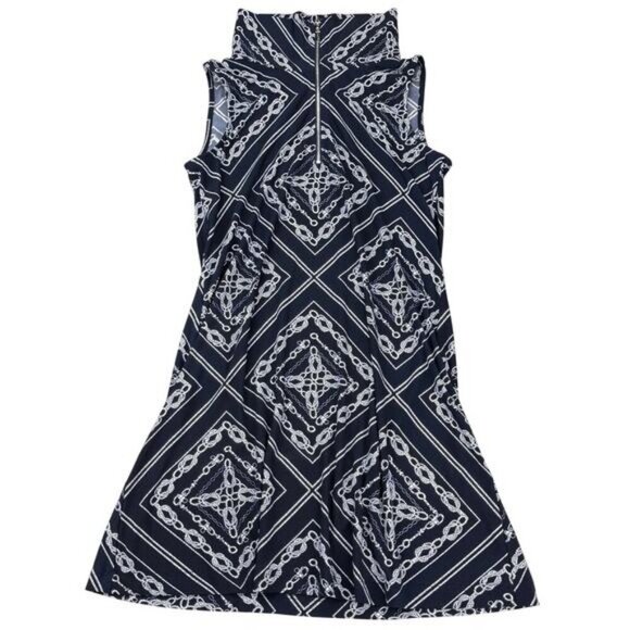 JOSEPH RIBKOFF Women's Sleeveless Naval Patterned Dress Sz 6 Navy - Picture 2 of 6